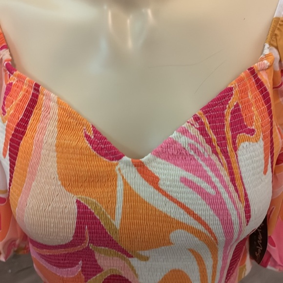 Flying Tomato Multi Color Puff Sleeve Crop Top Large - Picture 5 of 9